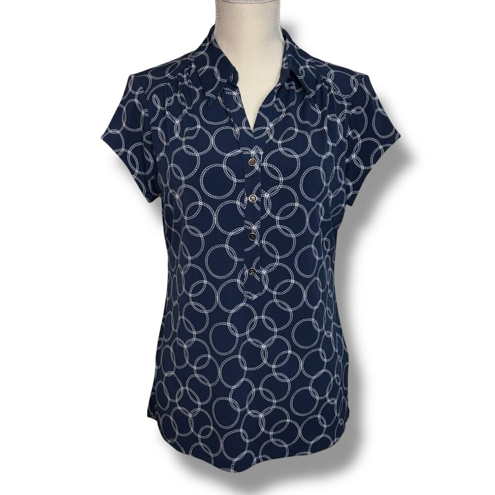 Charter Club Navy & White Nautical Top with 3/4 Sleeves Size Medium